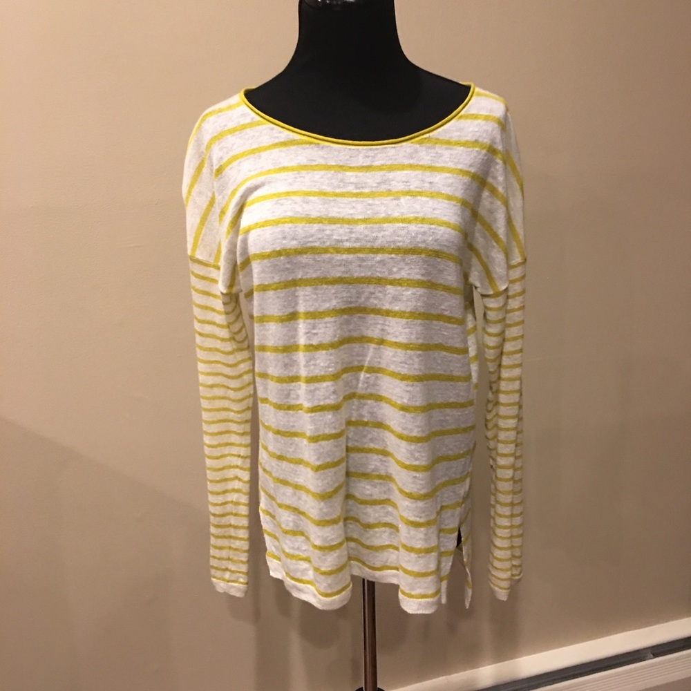 Vince White and Yellow Striped LS Sweater